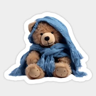 Cute Teddy Bear with Blue Scarf Sticker